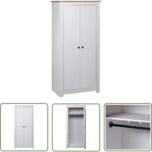 The Living Store - Garde-robe Blanc 80x50x171,5 cm Pin massif Assortiment Panama - Garde-robe Blanche - Armoire à Vêtements - Meuble Rangement