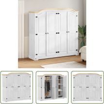 The Living Store - Garde-robe Corona blanc 194x52x186 cm bois de pin massif - Garde Robe - Meuble Rangement - Placard - Armoire Bois - Armoire Blanche