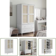 The Living Store - Garde-robe senja aspect rotin blanc 90x55x175cm bois massif pin - Meuble De Rangement - Armoire Blanche - Dressing Moderne