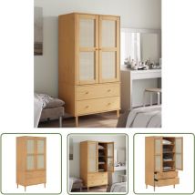 The Living Store - Garde-robe senja aspect rotin marron bois massif de pin - Meuble De Rangement - Armoire - Dressing - Meuble Bois - Commode