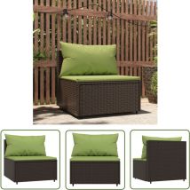 The Living Store Garten-Mittelsofa mit Kissen Braun Poly Rattan - Gartensofa - Outdoor-Sofa - Lounge Möbel - Rattan-Sofa - Polyethylen-Sofa