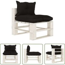 The Living Store Garten-Paletten-Mittelsofa mit Kissen in Schwarz Holz - Gartenmöbel - Palettenmöbel - Holzsessel - Esszimmerstuhl - Sofa