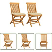 Les Tendances - The Living Store Gartenstühle mit Cremeweißen Kissen 2 Stk. Massivholz Teak - Gartensessel - Gartenmöbel - Teakholzmöbel