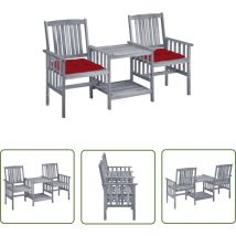 The Living Store Gartenstühle mit Teetisch und Kissen Massivholz Akazie - Gartentisch - Gartensessel - Gartenmöbel - Outdoor Möbel - Holzmöbel