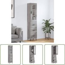 Highboard Grau Sonoma 34,5x34x180 Cm Holzwerkstoff - Sideboard - Hochschrank - Wohnraumgestaltung - Aufbewahrungsmöglichkeiten - Grau Sonoma - The 