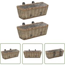 The Living Store - Jardinière de balcon 2 pcs Osier avec doublure en pe 40 cm - Jardinier De Balcon - Pot De Fleurs Extérieur - Jardinière Osier