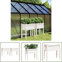 The Living Store - Jardinières 2 pcs avec pieds blanc bois de pin massif - Jardiniere Bois - Jardinerie - Pots De Fleurs Exterieur - Decoration