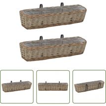 The Living Store Jardinières de balcon 2 pcs osier avec revêtement en PE 80 cm - Jardinière En Osier - Pot De Fleurs Extérieur - Décoration Jardin