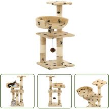 Helloshop26 - The Living Store Katzen-Kratzbaum mit Sisal-Säulen 65 cm Pfoten-Aufdruck Beige - Katzen Kratzbaum - Sisalsäule - Kletterbaum