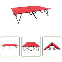 The Living Store Doppelliege Klappbar Rot Stahl - Campingbett - Klappliege - Sonnenschirm - Gartenmöbel - Outdoor Möbel