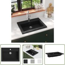 The Living Store - Lavabo en granit 600 x 450 x 120 mm Noir - Lavabo - Robinet - Salle De Bain - Sanitaire - Granito
