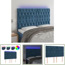 The Living Store led Kopfteil Dunkelblau 144x7x118/128 cm Samt - Samt Kopfteil - led Beleuchtung - Bettkopf - Nachttischlampe - Wohnzimmer Deko