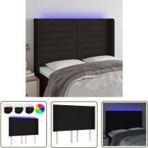 The Living Store led Kopfteil Schwarz 147x16x118/128 cm Stoff - led Kopfteil - Bett-Kopfteil - Kopfteil - Nachttischlampe - Beleuchtung