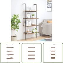 Les Tendances - The Living Store Leiterregal mit 4 Böden Dunkelbraun und Schwarz 64x35x152,5 cm - Bücherregal - Wandregal - Aufbewahrung - Regal
