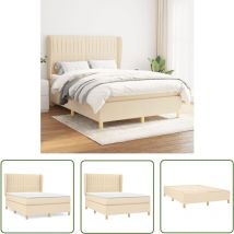 The Living Store Sommier à lattes de lit avec matelas Crème 140x200 cm Tissu - Lit Plateforme - Lit Double - Matelas À Ressorts Ensachés - Literie