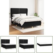 Kalisse - The Living Store Sommier à lattes de lit avec matelas Noir 140x190 cm Tissu - Lit Double - Lit Tapissier - Literie - Matelas à Ressorts