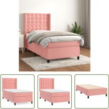 Sommier à lattes de lit avec matelas Rose 90x190 cm Velours - Lit Tapissier - Lit Velours - Lit Double - Lit Rose - Lit Chambre Ado - The Living Store