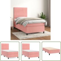 Bonnevie - The Living Store Sommier à lattes de lit avec matelas Rose 90x200 cm Velours - Lit Double - Lit Tapissier - Lit Velours - Literie