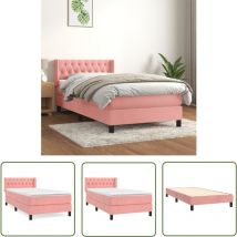 Sommier à lattes de lit avec matelas Rose 90x200 cm Velours - Lit Plateforme - Lit Velours - Lit Double - Lit Design - Chambre Ado - The Living Store
