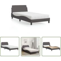 The Living Store Lit avec matelas gris 100x200 cm similicuir - Lit Double - Lit Confortable - Lit Design - Lit Moderne - Literie