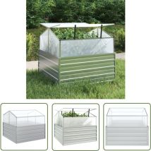 The Living Store - Lit surélevé de jardin avec serre 100x100x85 cm Argenté - Jardiniere Metal - Pot De Fleurs Exterieur - Lit Surélevé Jardin - Bac