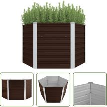 The Living Store Lit surélevé de jardin Marron 129x129x77 cm Acier galvanisé - Jardinière - Pot De Fleurs Extérieur - Bac à Plantation - Jardin