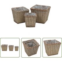 Lits surélevés 3 pcs Osier avec doublure en pe - Jardinière En Osier - Pots De Fleurs - Bacs De Plantation - Décoration Extérieur - Jardin Vertical