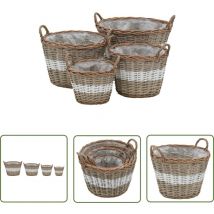 Lits surélevés 4 pcs Osier avec doublure en pe - Jardinière En Osier - Pots De Fleurs Extérieurs - Décoration Jardin - Plante Grimpante - Bac De