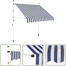 The Living Store - Auvent rétractable manuel 150 cm Rayures bleues et blanches - Auvent Retractable - Stores Exterieurs - Parasol - Abri Solaire