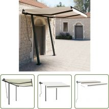 The Living Store Markise Automatisch Einziehbar mit Pfosten 3x2,5 m Creme - Gartenmarkise - Elektrische Markise - Sonnenschutz - Terrasse Markise