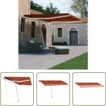 The Living Store Markise Manuell Einziehbar mit led 400x300 cm Orange Braun - Outdoor-Markise - Sonnensegel - Gartendekoration - Terrassenüberdachung