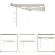 The Living Store - Markise Manuell Einziehbar mit led 4,5x3,5 m Creme - Outdoor-Markise - Gartendekoration - Sonnenschutz - Terrassenzubehör