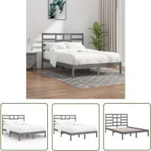 The Living Store Massivholzbett Grau 135x190 cm - Holzbett - Doppelbett - Massivholzbette - Kiefernbett - Graues Bett