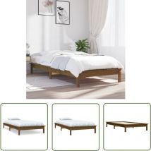 Bonnevie - The Living Store Massivholzbett Honigbraun 100x200 cm Kiefer - Holzbettrahmen - Kiefernholzbett - Doppelbett - Massivholzbette
