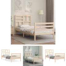 The Living Store Massivholzbett mit Kopfteil 90x200 cm - Betten & Bettgestelle - Braun