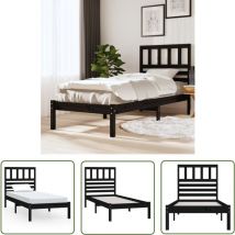 The Living Store Massivholzbett Schwarz Kiefer 100x200 cm - Holzbett - Kiefernbett - Doppelbett - Massives Holzbett - Schwarzes Bett