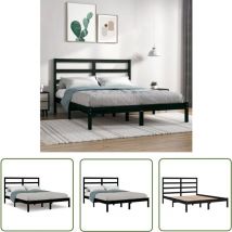Doc&et² - The Living Store Massivholzbett Schwarz Kiefer 140x190 cm - Massivholzbette - Kiefernbett - Doppelbett - Schwarzes Bett - Bettgestell