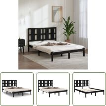 The Living Store Massivholzbett Schwarz Kiefer 140x190 cm - Holzbett - Doppelbett - Kiefernbett - Massives Holzbett - Schwarzes Bett
