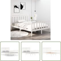 The Living Store Massivholzbett Weiß 135x190 cm - Holzbett - Doppelbett - Kiefernholzbett - Weißes Bett - Massives Holzbett