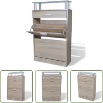 The Living Store - Meuble à chaussures avec tiroir et plateau en verre Bois - Meubles à Chaussures - Rangement Chaussures - Étagère Chaussures