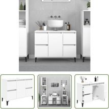 Meuble d'évier blanc 80x33x60 cm bois d'ingénierie - Armoire De Salle De Bain - Meuble Vasque - Meuble Sous Évier - Rangement Salle De Bain - Meuble