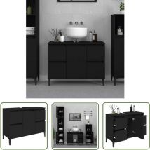 Meuble d'évier noir 80x33x60 cm bois d'ingénierie - Armoire De Salle De Bain - Meuble Vasque - Meuble Sous Évier - Rangement Salle De Bain - Meuble