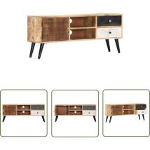 Meuble tv 115x30x47 cm Bois massif de manguier - Meuble Tv - Meuble Retro - Meuble Design - Rangement Media - Bibliothèque - The Living Store
