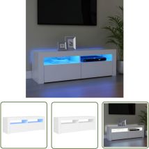 The Living Store Meuble TV avec lumières LED blanc 120x35x40 cm - Meuble Tv - Meuble Téléviseur - Télévision Murale - Rangement Media - Luminaire Led