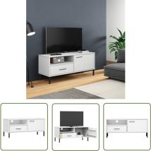 Meuble tv avec pieds en métal Blanc Bois de pin massif oslo - Meuble Tv - Meuble Téléviseur - Rangement Tv - Unité Tv - Support Tv - The Living Store