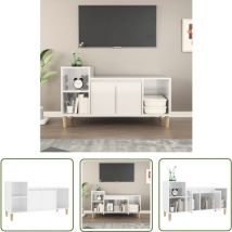 The Living Store Meuble tv Blanc brillant 100x35x55 cm Bois d'ingénierie - Meubles Tv - Meuble Tv - Support Tv - Unité Tv - Meuble Design