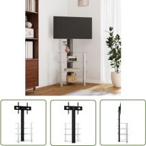 The Living Store - Meuble tv d'angle 4 niveaux pour 32-70 pouces noir et argenté - Meuble Tv D'angle - Support Tv Pivotant - Meuble Multimédia