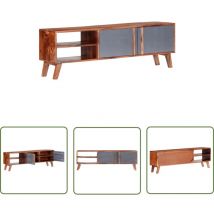 Abcrital - The Living Store Meuble tv gris 140x30x45 cm bois solide - Meubles Tv - Meuble Tv - Support Tv - Rangement Tv - Meuble Bois