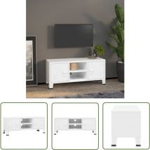 Meuble tv industriel Blanc 105x35x42 cm Métal - Meubles Tv - Meuble Tv Industriel - Meuble Tv Blanc - Meuble Metal - Rangement Tv - The Living Store