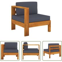 The Living Store - Canapé central avec 1 accoudoir Gris foncé Acacia solide - Canapé Extérieur - Mobilier De Jardin - Canapé Acacia - Canapé